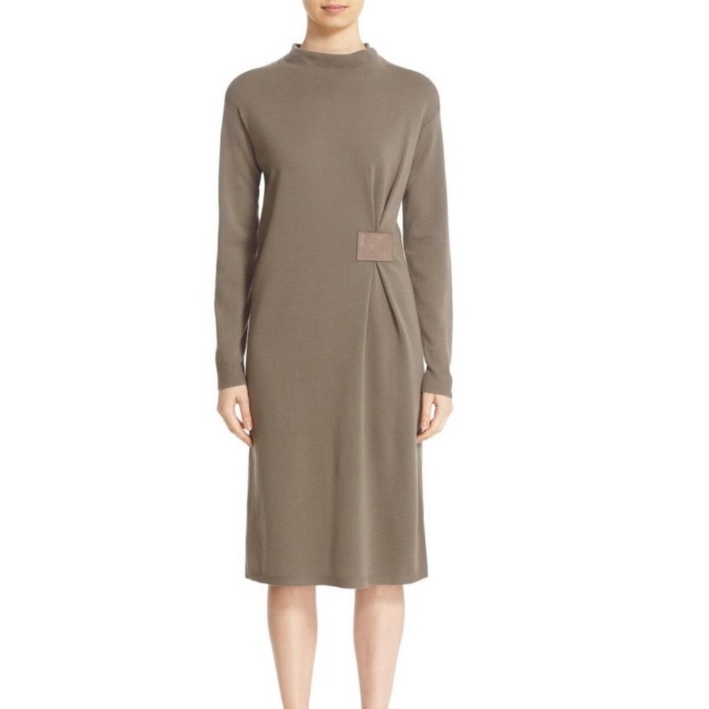 Lafayette 148 100% wool shift mock neck dress Size M brown long sleeves corpcore - Picture 1 of 7